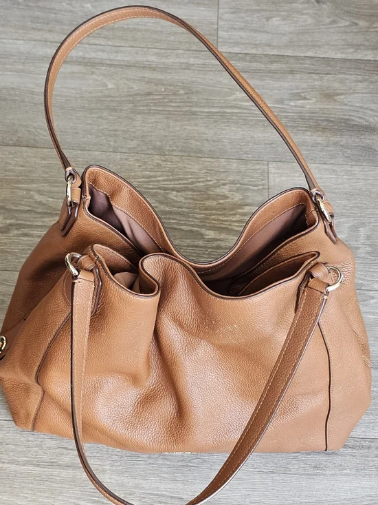 COACH Edie 31 Light Saddle Refined Pebbled Leather Shoulder Handbag. Brown - Picture 11 of 12